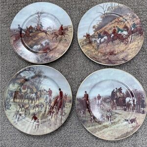 Vintage Italian Hunting Scene Dinner Porcelain Plate Set by Henriette - New!